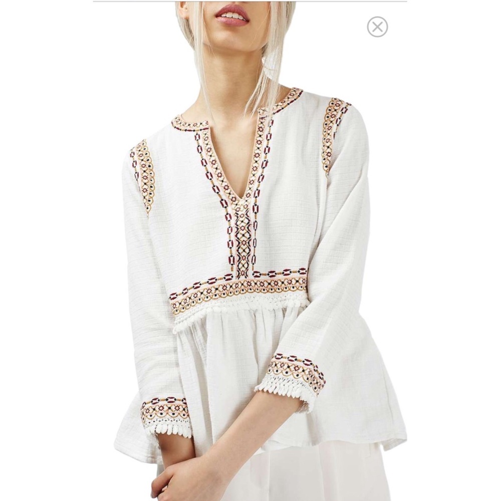 NWOT‎ Topshop Embroidered Peplum Top Festival